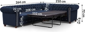 Син кадифен разтегателен ъглов диван (десен ъгъл L форма) York Blik – Ropez