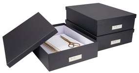 Тъмно сива кутия за съхранение с етикет за име за документи, размер A4 Oskar - Bigso Box of Sweden