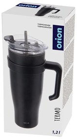 Черна термочаша със сламка 1,2 l Termo – Orion