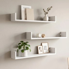 Тъмни стенни рафтове TopMebel от меламин, комплект от 3 в бял цвят 90x15x12cm.