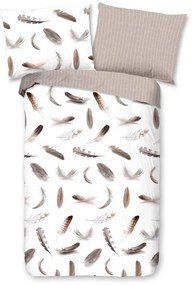 Бяло-бежово фланелено спално бельо за единично легло 140x200 cm - Good Morning