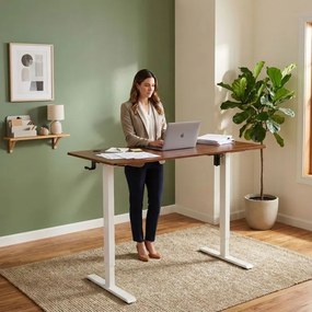 Електрическа работна маса с регулиране на височината и бели крака - 120 x 60 cm Черен