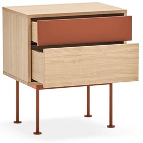 Тухленочервено нощно шкафче с дъбов фурнир Yoko - Teulat