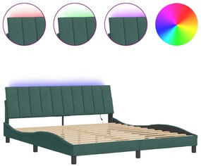3213796 vidaXL Рамка за легло с LED осветление тъмнозелена 180x200 см кадифе