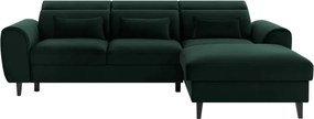 Тъмнозелен кадифен разтегателен ъглов диван с място за съхранение (десен ъгъл) Foble – ELTAP