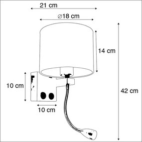 Аплик златен с USB и абажур бял 18см - Brescia Combi