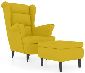 3115938 vidaXL Фотьойл Wingback с табуретка, Горчица жълто, кадифе