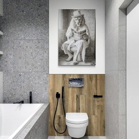 Картина на платно – Бял лъв с вестници в тоалетната