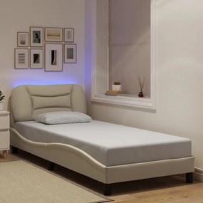 3213674 vidaXL Рамка за легло с LED без матрак Hvar, кремава, 90x190 см, плат