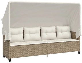 368339 vidaXL Шезлонг със сенник и възглавници, бежов, полиратан