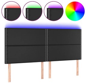 3122392 vidaXL LED горна табла за легло,черна,200x5x118/128см, изкуствена кожа