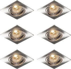 Комплект от 6 наклоняеми вградени прожектора стомана квадрат - Edu