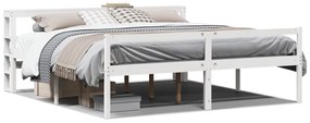 3305874 vidaXL Легло за възрастни с табла, бял, 200x200 см, борово дърво масив