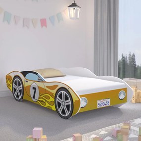 Висококачествено жълто детско легло 160 x 80 cm в таверна със състезателна кола