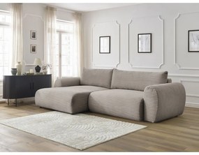 Светлосиво-бежов разтегателен ъглов диван от рипсено кадифе (ляв ъгъл) Lucien – Bobochic Paris