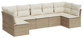 3249267 vidaXL Градински диван с възглавници, 7 части, бежов полиратан