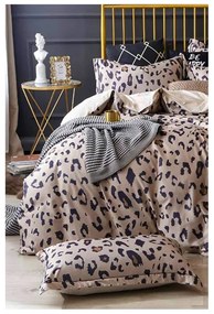 Кафяв удължен памучен чаршаф за двойно легло от четири части 200x220 cm Leopard – Mila Home