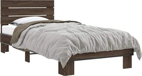 845746 vidaXL Рамка за легло, кафяв дъб, 90x200 см, инженерно дърво и метал