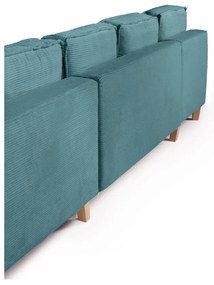 Тюркоаз сгъваем ъглов диван от рипсено кадифе (десен ъгъл/"U" форма) Tori – Bonami Selection