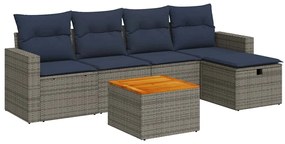 3325785 vidaXL Градински диван с възглавници, 6 части, полиратан, сив