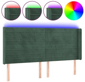 3124245 vidaXL LED горна табла за легло, тъмнозелена, 163x16x118/128см, кадифе