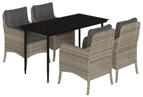 3211992 vidaXL Градински трапезен комплект 5 части с възглавници светлосив