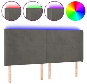 3123829 vidaXL LED горна табла за легло, тъмносива, 183x16x118/128 см, кадифе