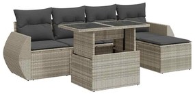 3326623 vidaXL Градински комплект с възглавници, 6 части, светлосив полиратан