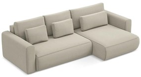Бежов кадифен разтегателен ъглов диван с място за съхранение (десен ъгъл) Kapua – Makamii