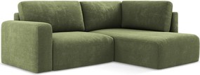 Зелен шенилов сгъваем/с място за съхранение ъглов диван (десен ъгъл/L форма) Kona – Makamii