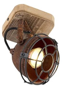 Наклоняем индустриален прожектор ръждиво кафяв с дърво - Gina