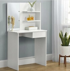 Маса за тоалетка с 3 рафта и чекмедже, с огледало,  бяла, 75x40x136 см ModernHome