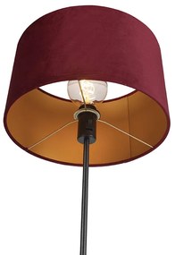 Подова лампа черна с червена кадифена абажур със злато 35 см - Parte