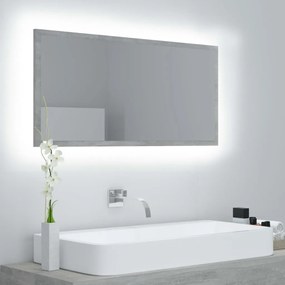 804936 vidaXL LED огледало за баня, бетонно сиво, 90x8,5x37 см, акрил