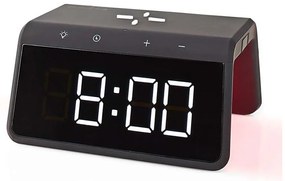 Nedis WCACQ30BK - Будилник с LCD и безжично зареждане 15W/5V, черен