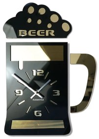 Стилен черен стенен часовник с мотив бирена чаша