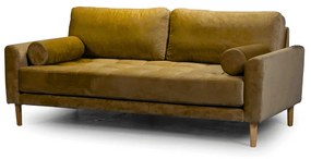 Двуместен диван Midcentury в жълто кадифе, 180/93/66 см