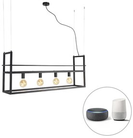 Интелигентна висяща лампа черна с стойка голяма 4 лампи, включително Wifi G95 - Cage Rack