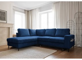 Тъмносин разтегателен ъглов диван от рипсено кадифе (ляв ъгъл) Lofty Lilly – Miuform