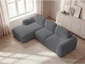 Сив сгъваем/с място за съхранение ъглов диван от прежда с примки от букле (ляв ъгъл) Montaigne – Bobochic Paris