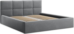 Тъмносиво кадифено двойно легло 140x200 cm тапицирано с място за съхранение и включена подматрачна рамка Hiko – Makamii