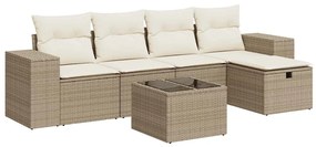 3325674 vidaXL Градински диван с възглавници, 6 части, бежов полиратан