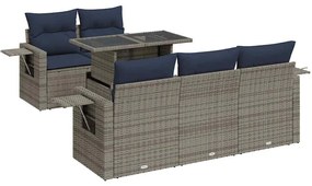 3326412 vidaXL Градински диван с възглавници, 6 части, черен полиратан, акация