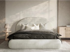 Кремаво двойно легло 160x200 cm тапицирано с място за съхранение с включена подматрачна рамка Maumere – Maison de Rêve