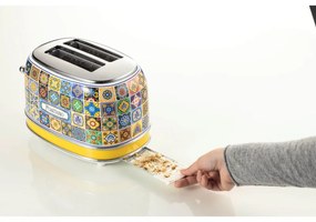 Тостер за хляб Ariete Positano 0155/0P, 810W, 2 филии, 3 функции, 6 степени, Подвижна тава за трохи, Бял/Жълт