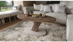 ЛОВА Елегантен Орех/Бежово Таупе - ОВАЛНА ХОЛНА МАСА 110x60 cm МОДЕРНА МАСА ЗА КАФЕ