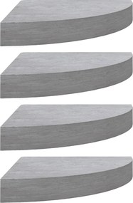 326644 vidaXL Стенни ъглови рафтове, 4 бр, бетонно сиво, 35x35x3,8 см, МДФ