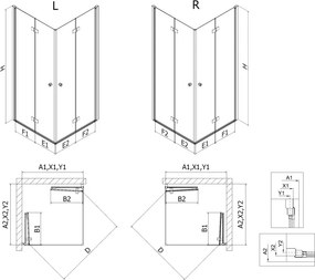 Mexen Mist-F Duo сгъваема душ кабина 90 x 90 см, прозрачна, четкано злато - 8A6-090L-090P-55-00