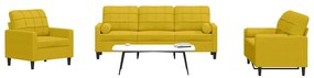 3278377 vidaXL Мека мебел от 3 части с възглавници и болстери жълт, кадифе