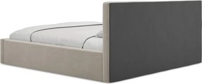 Кафяво-сиво кадифено двойно легло 140x200 cm тапицирано с място за съхранение и включена подматрачна рамка Hiko – Makamii